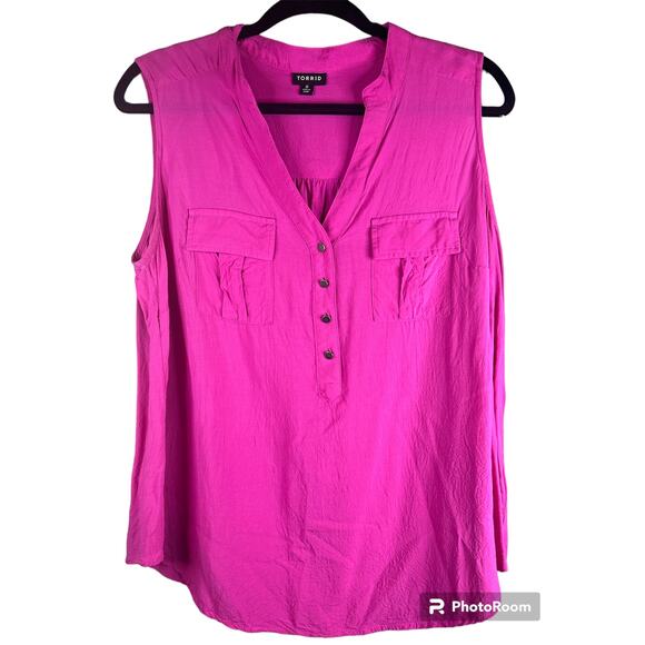 Torrid Barbie Pink Sleeveless Pullover Button Down Tank Top Tunic Blouse Size 0X - Picture 1 of 6